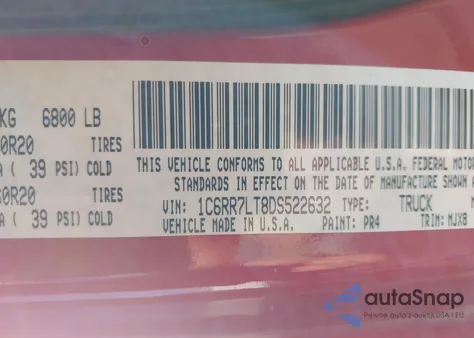 2013 Ram 1500 Outdoorsman from USA, damaged, VIN 1C6RR7LT8DS522632